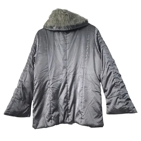Womens Silver‎ Puffer Jacket Coat Faux Fur Trim Hooded Winter Cabincore Large - Image 4