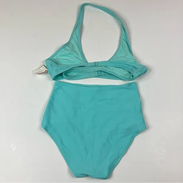 Aerie Aqua Blue Bikini- Halter Wrap Top, High Waist Bottoms Womens Medium - Image 3