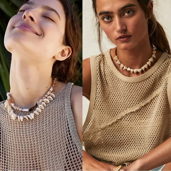 Free People Heatwaves Choker in Top Shell NWT Shells Leather Suede Bohemian - Image 2