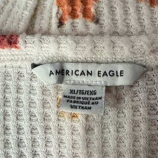 American Eagle X-Large Pajama Top Fox Print Waffle Knit Thermal Short Sleeve - Image 7