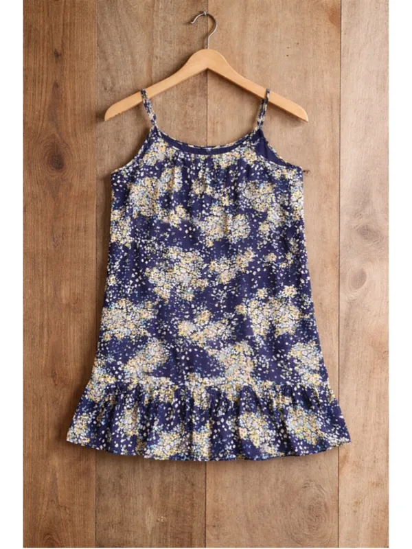 As U Wish Floral Mini Dress Size Large Navy‎ Blue Ruffle Hem Boho Sundress - Image 2