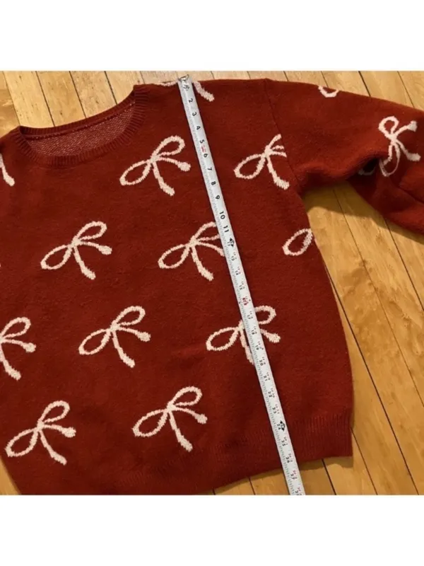 Rustic Orange Chunky Pullover Fall Coquette Sweater Bow Print Size XXL - Image 5