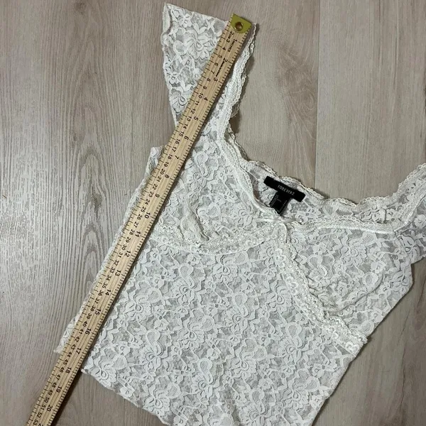 Forever 21 Babydoll White Lace Square Neck Cropped‎ Cottagecore Fairy Top - Image 4