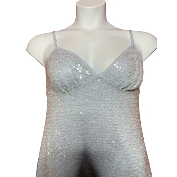 No Boundaries Silver Sequin Mini Dress Women Medium 8-10 V-Neck Party‎ - Image 7