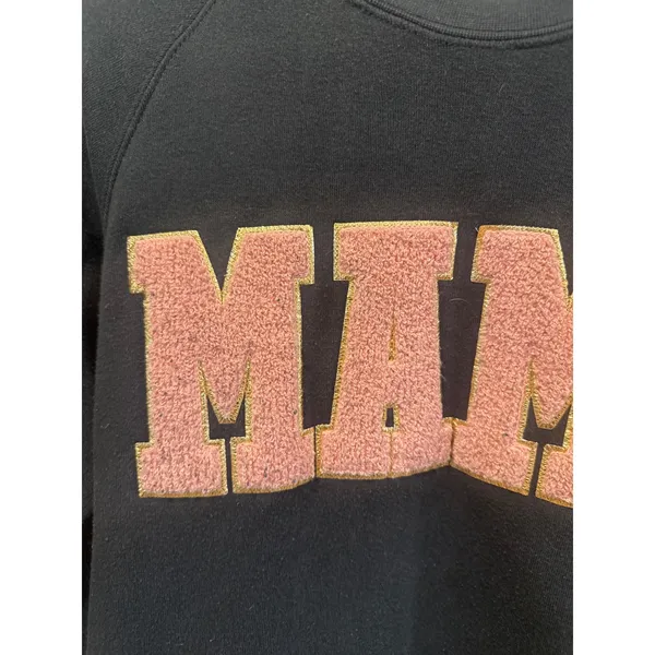 Texas True Threads Mama Sweatshirt Black Pink Chenille Patch Thumbhole Small - Image 2