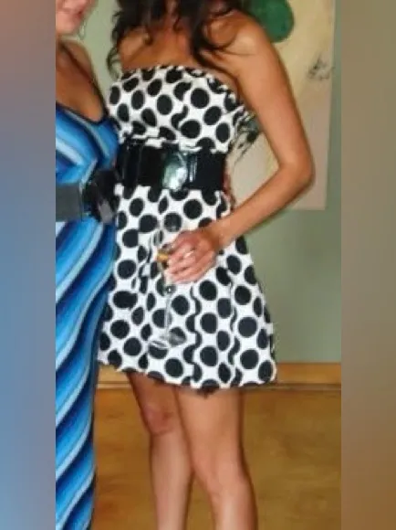 FOREVER 21 White and Black Polka Dot Strapless Mini Dress Sz S - Image 2