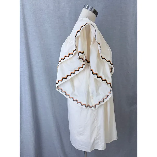 La Lavon Mini Dress Cream Embroidered Flutter‎ Sleeve Empire Waist Large L - Image 11