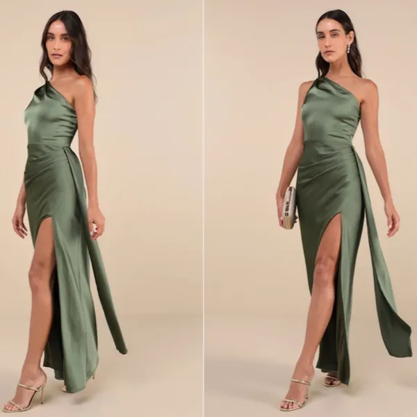 LULU's Sexy Prom Wedding Bridesmaid Elegant Satin One Shoulder Elegant Gown - Image 2