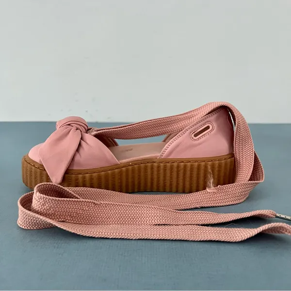 Puma x‎ Fenty by Rihanna Pink Bow Lace Up Leather Creeper Platform Sandals - Image 10