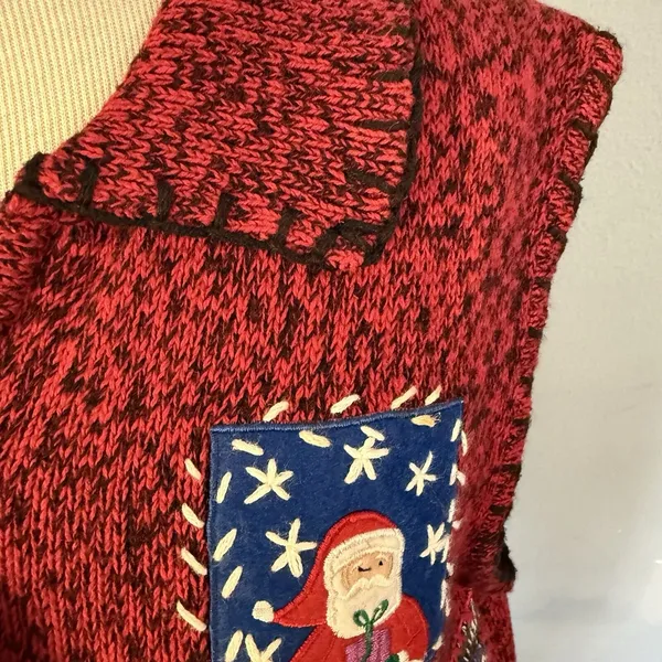 Erika VTG Ugly Christmas Sweater Vest‎ Red Size LG Embellished Zip Embroidered - Image 10