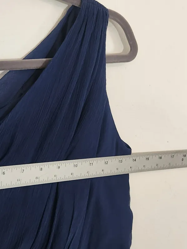 Amsale Navy 100% Silk One Shoulder Formal Maxi Dress Size 4 Wedding Guest Dress - Image 8