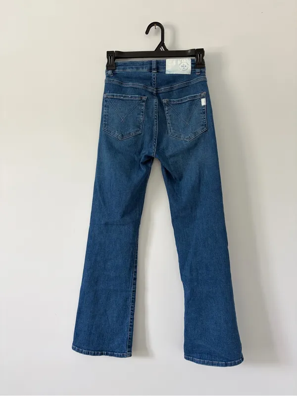 Voyageur by Mersea Nomad Cropped Mini Bootcut Flare Blue Denim Stretch Jeans 25 - Image 5
