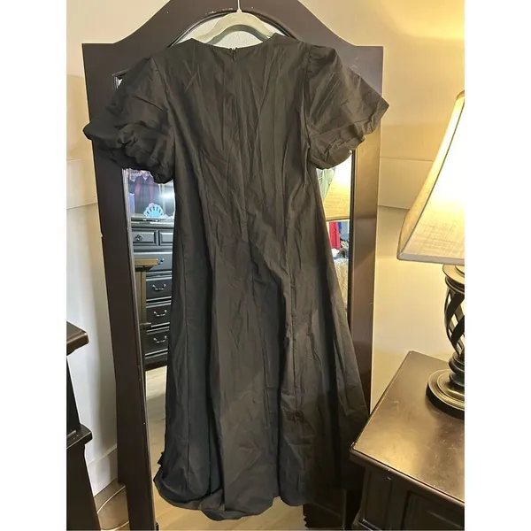 NEW 100% Cotton Puff Sleeve Twist Front V Neck Maxi Dress L - Image 5
