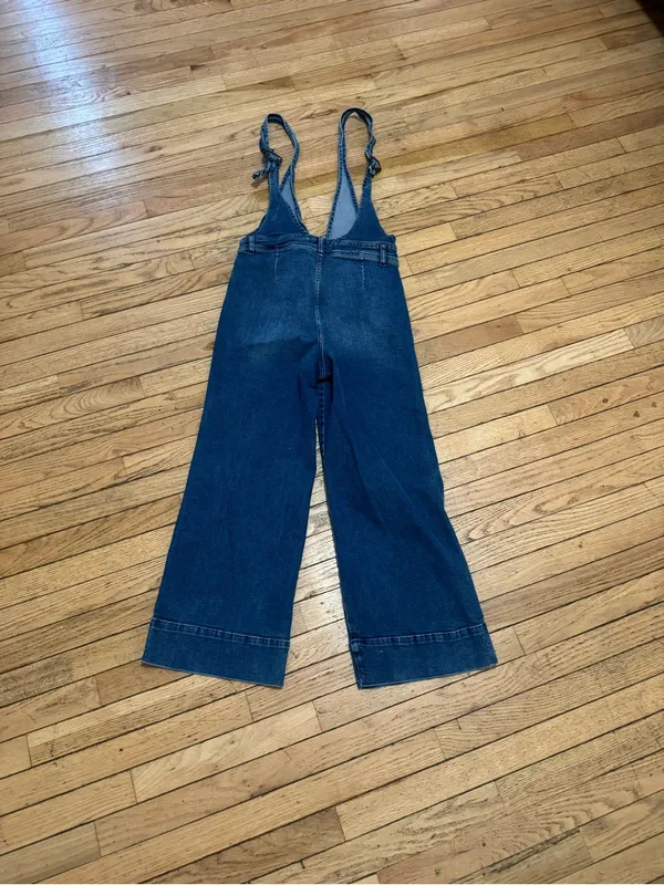 Free People Blue Wide-Leg Denim Overalls - Image 4