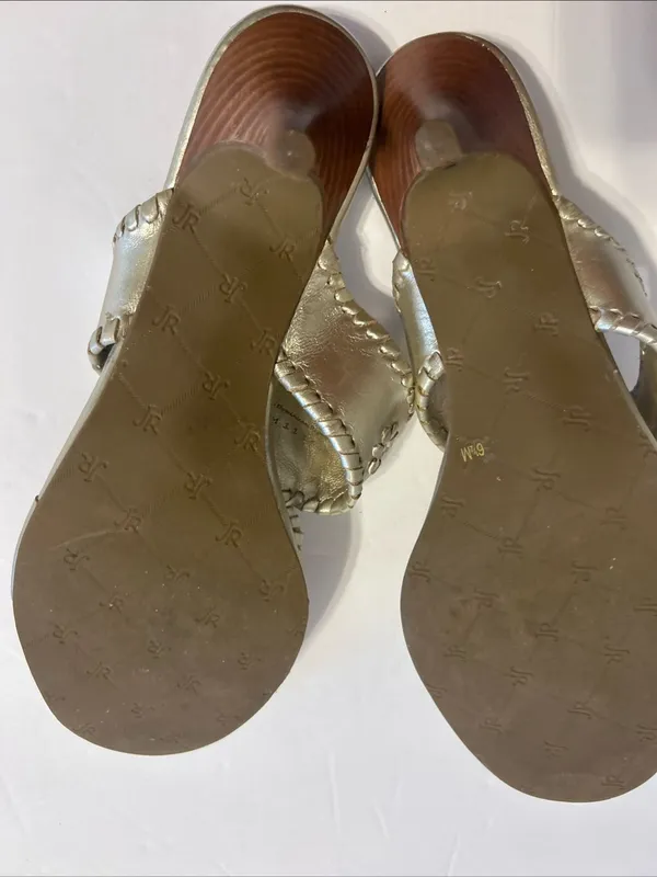 Jack Rogers Metallic Gold Leather Floral Medallion Mules - Image 5