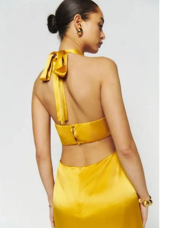 💕REFORMATION💕 Nerida Silk Dress ~ Tumeric 10 NWT - Image 5