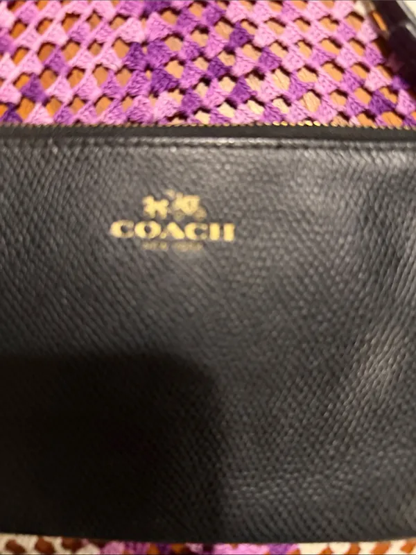 Coach Black Pebbled Leather Wristlet with Gold Logo - Image 2