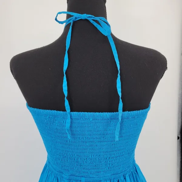 LOFT Smocked Halter Midi Dress Womens Size 2 Blue Sundress Vacation Resort Party - Image 9