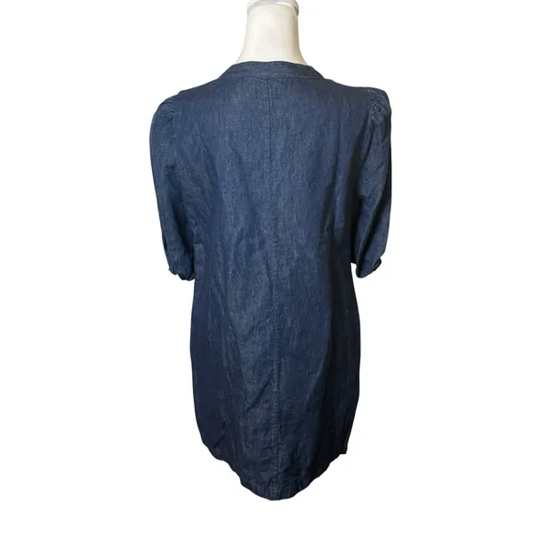 J. Crew Women's Puff-Sleeve Denim Popover Dress Blue Small Cotton Linen Preppy - Image 6