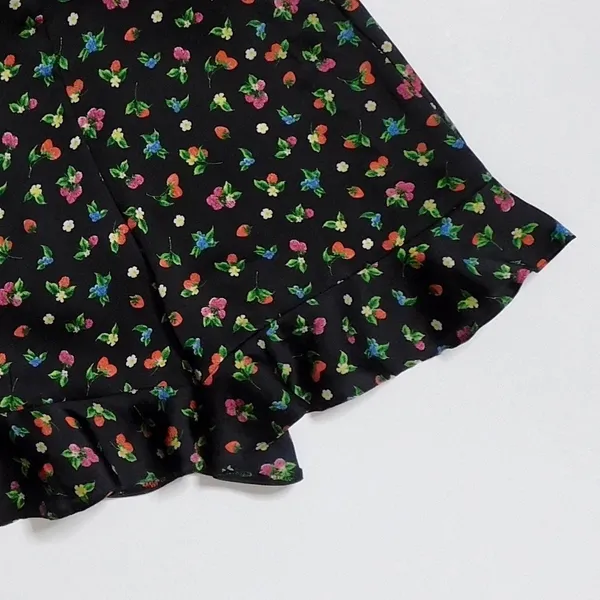 ZARA Black Floral Fruit Berries Ruffled Satin Shorts Skort Satin Summer X-Small - Image 10