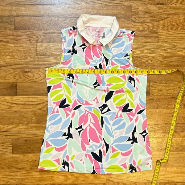 Tommy Bahama Golf Womens Small Tropical Floral Sleeveless Athletic Collared Top - Image 4