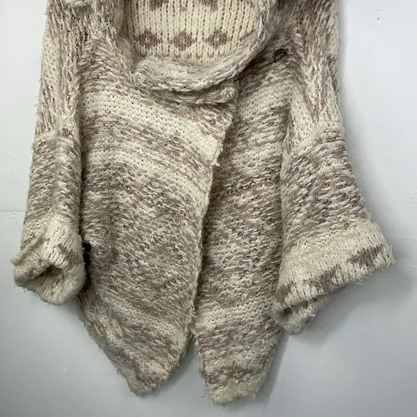 Sleeping On Snow Sweater Womens Beige Cardigan Open Asymmetrical Flowy XS - Image 3