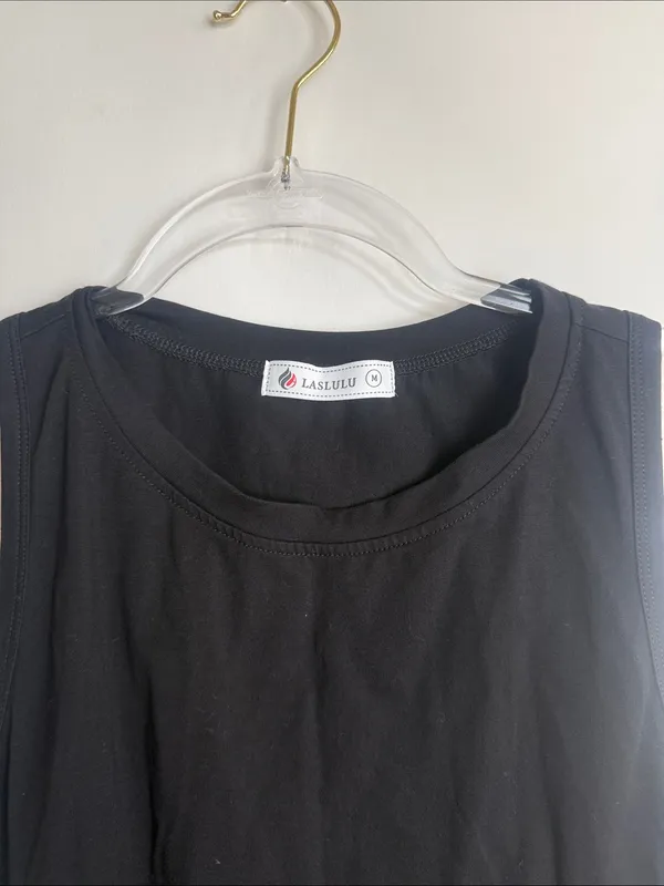 Laslulu Black Crop Tops Sleeveless Workout Tank Top Racerback Cropped Flowy M - Image 4