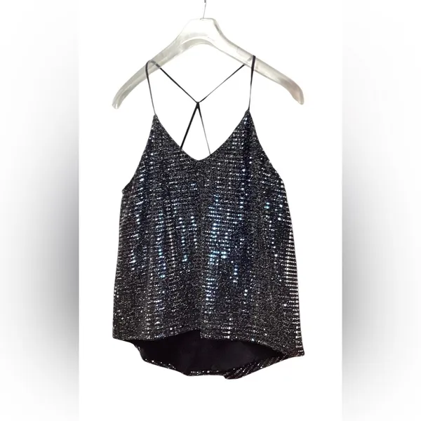 Chelsea28 Black mirrored spaghetti strap top. Size Medium. - Image 6