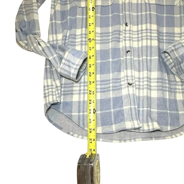 Workshop Republic Cabincore Soft Grunge Cozy Plaid Snap Front Shirt Blue Cream M - Image 5