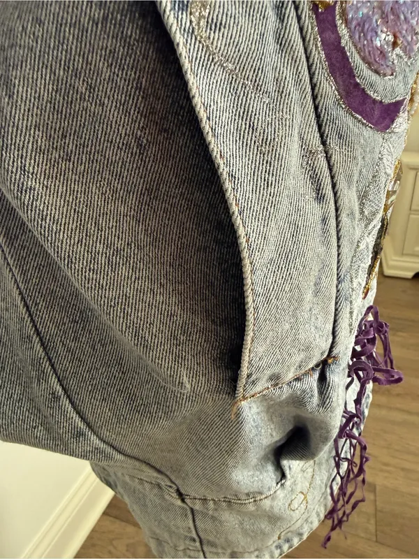 Apache by the west plus Denim Jean embellished Jacket very oversized small - Image 8