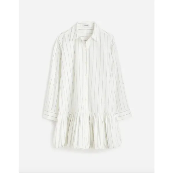Madewell Bubble Hem Mini Shirtdress Pinstripe Poplin Cotton White Medium NWT - Image 5