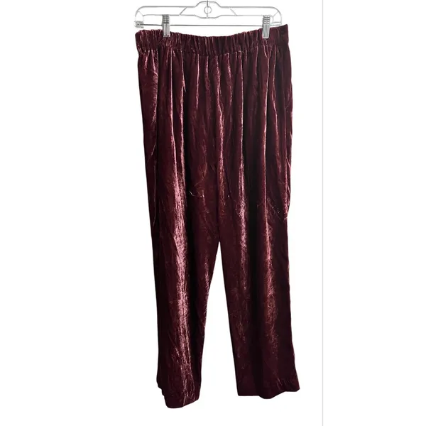 Madewell Velvet Tapered Pleat Pull-On High Rise Pants Burgundy Large - Image 9