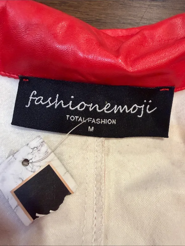 Fashion Emoji Red Button-Front Faux Leather Dress/Coat Medium - C27-107 - Image 2