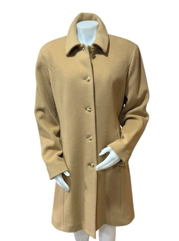 Covington Tan Mid Length 100% Wool Trench Coat Size Large - Image 2