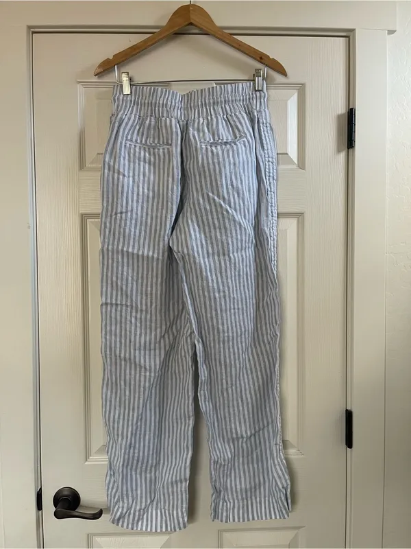 Women’s Quince 100% European Linen Wide Leg Pants Sky Blue Mariner Stripe Sz S - Image 10