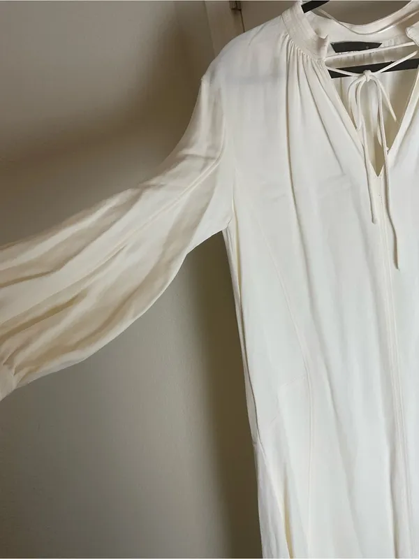 Zara ZW Collection Oyster White V-Neck Tie Front Long Sleeve Midi Dress Large - Image 5