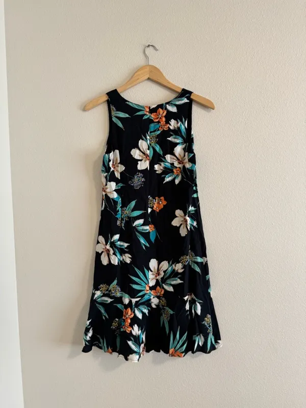 Karen Kane Black Midi Dress with White & Orange Floral Print - Image 3