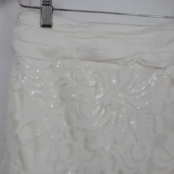 Naked Wardrobe The Statement White Sequin Floral Ruffle Mini Skirt Size M - Image 3