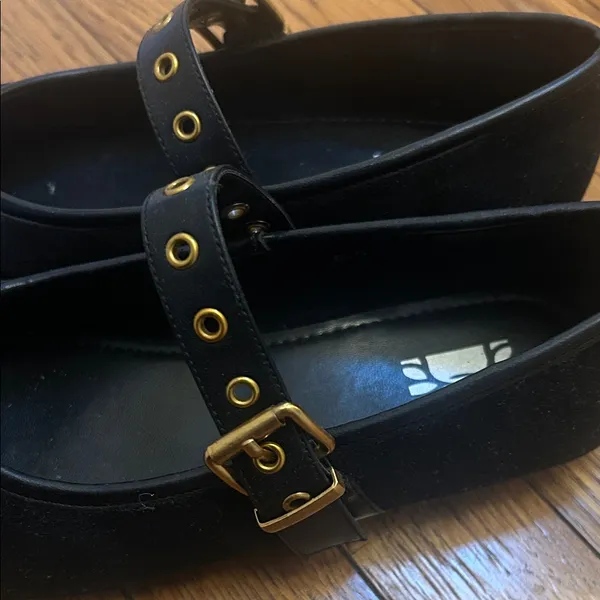 Black Mary Jane Ballet Flats with Gold Accents - Image 3