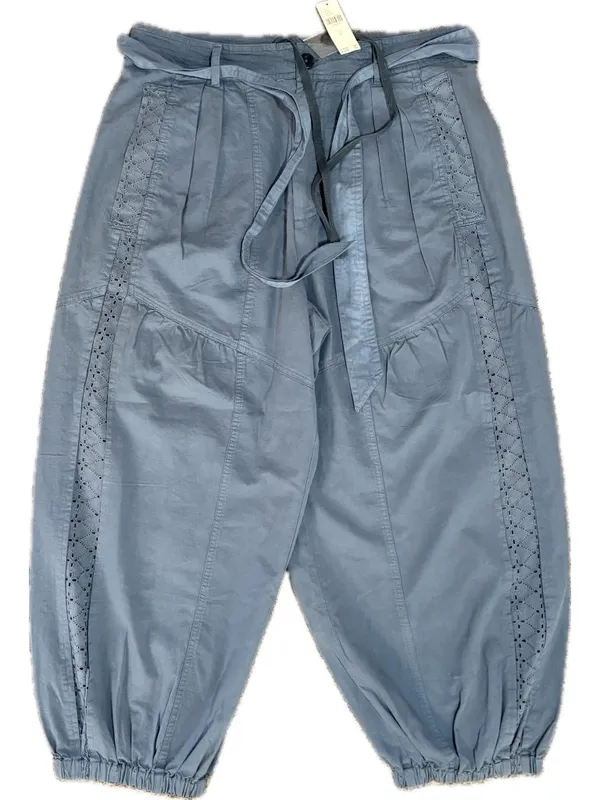 NWT Anthropologie L Washed Linen Blend Jogger Pants Eyelet Blue Drawstring - Image 5