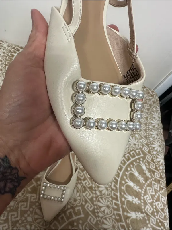 a new day Cream Pearl-Embellished Pointed Slingback Flats - Image 7