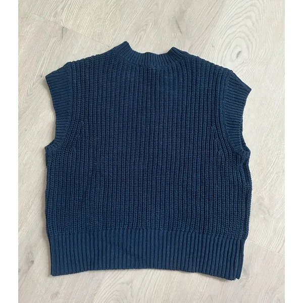 Haven Well Within Organic Cotton Linen Shaker Sweater Vest V-Neck Navy Sz.Small - Image 2
