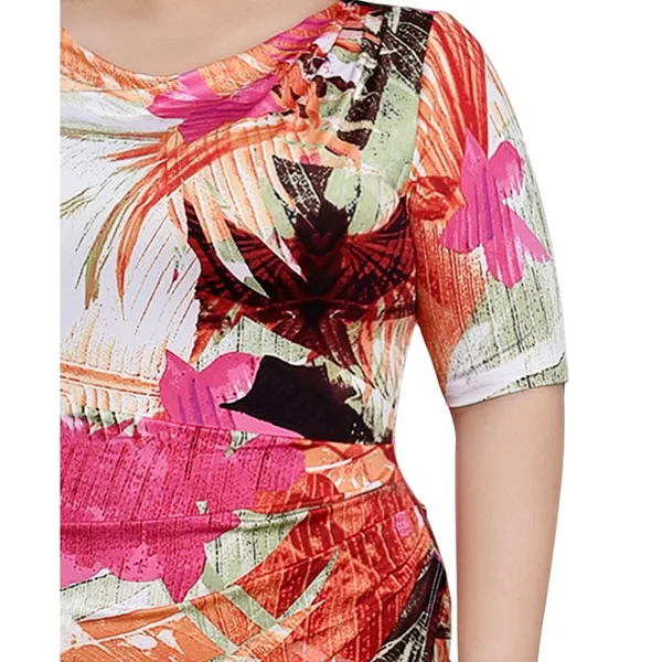 NWT Ny Collection Plus Size Elbow Sleeve Side Pleat Dress Flower Rays Pink 1X - Image 2