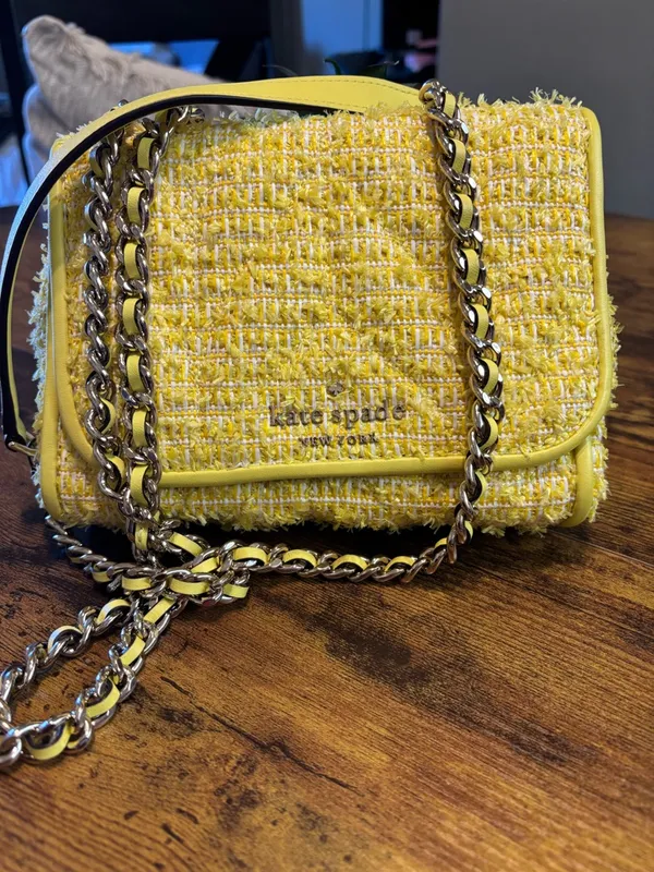 ✨ Kate Spade Yellow Tweed & Chain Convertible Crossbody Shoulder Bag ✨ - Image 2