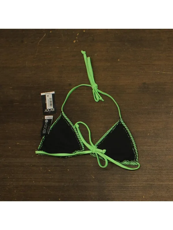 NWT Cotton On Womens String Triangle Bikini Top Intense Lime / Black Crinkle XS - Image 5