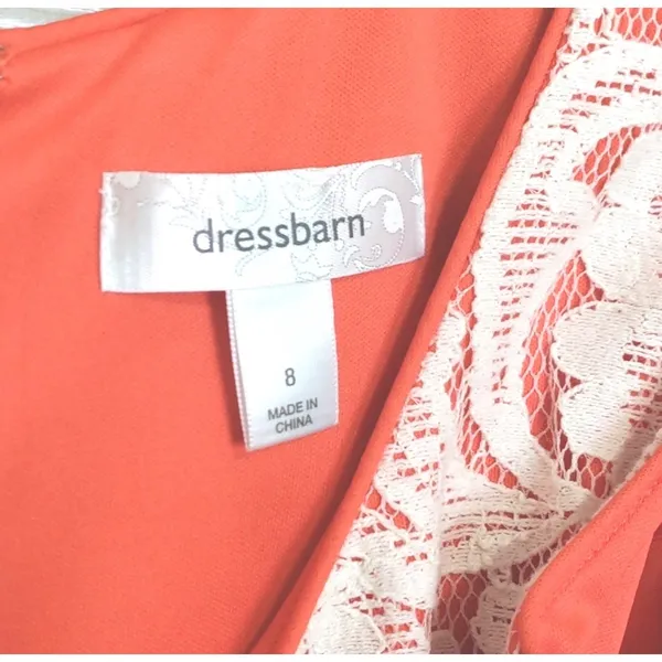Dressbarn Coral Lace Fit Flare Dress Size 8‎ Sleeveless Tie Waist Women - Image 2