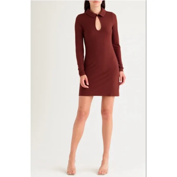 Women's FOURTEENTH PLACE Brown Long Sleeve Ribbed Dress XS - Image 2