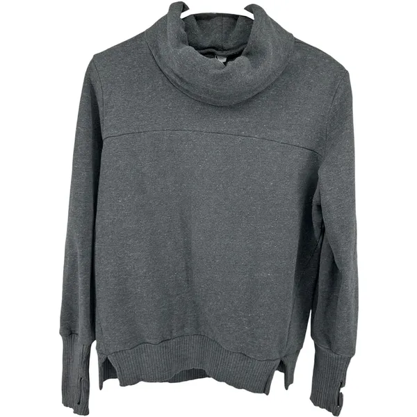 Alo Haze Sweatshirt Funnel Neck Pullover Thumbholes Charcoal Heather M - Image 2