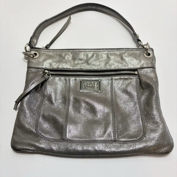 Coach Poppy Metallic Silver Leather Shoulder Bag Purse Logo Vtg Y2K - Image 4