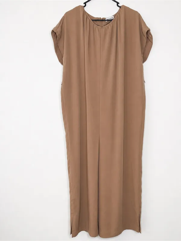 PROLOGUE Oversized Camel Wide Leg Jumpsuit XL Short Sleeve Quiet Luxury - Image 2